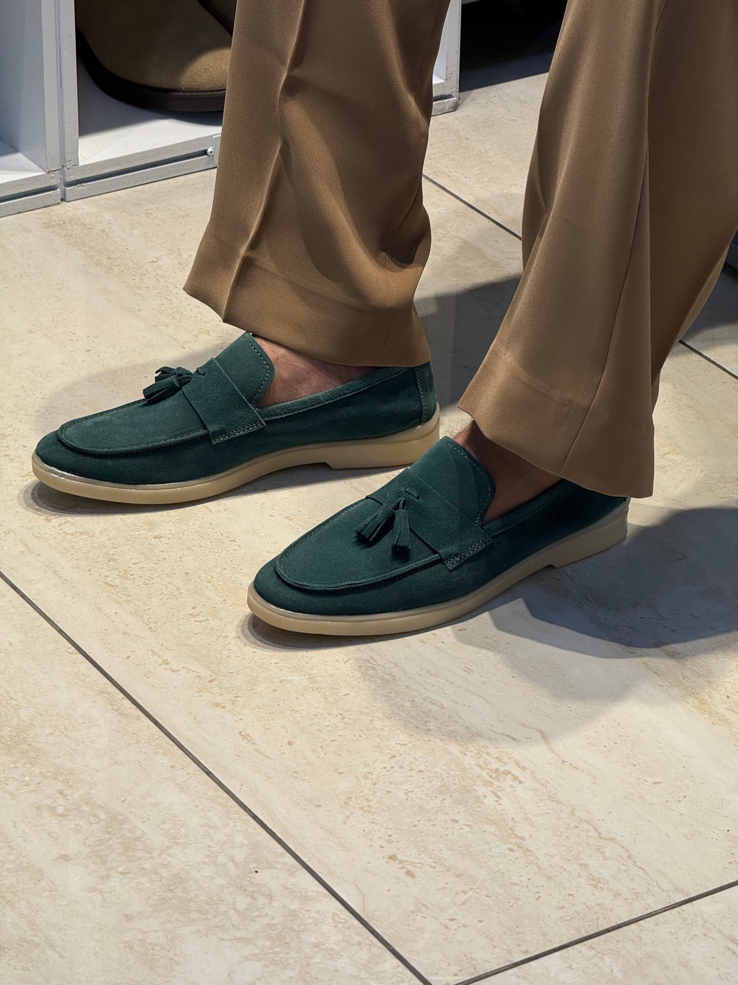 Suede green loafer