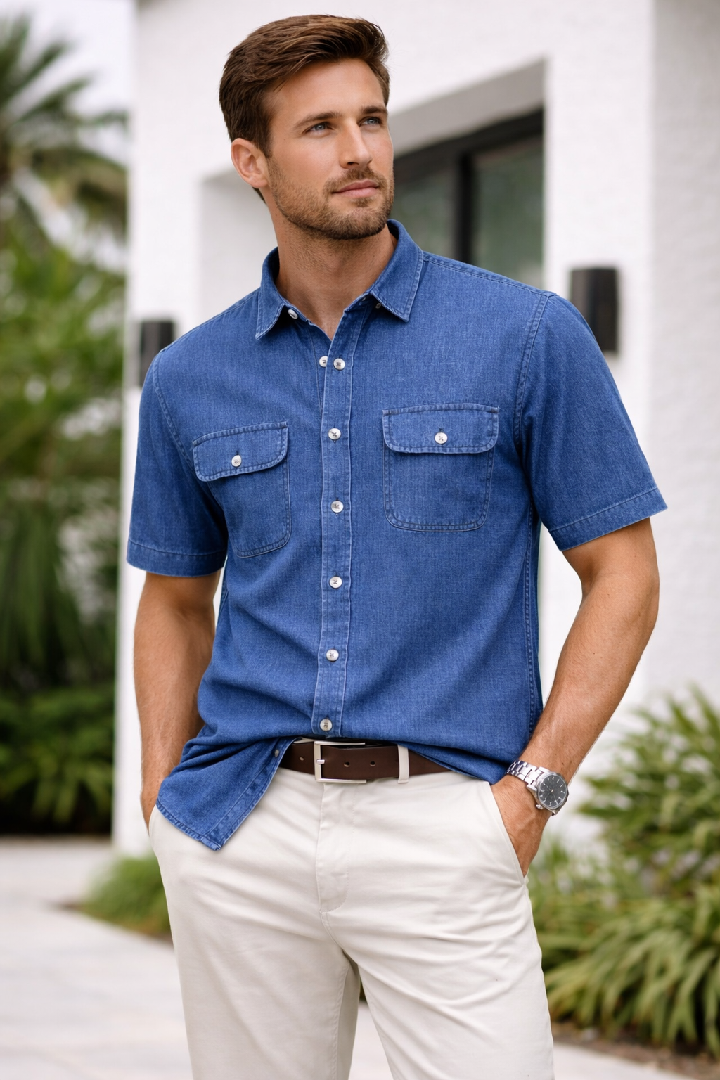 Regular fit Half sleeves Denim shirt