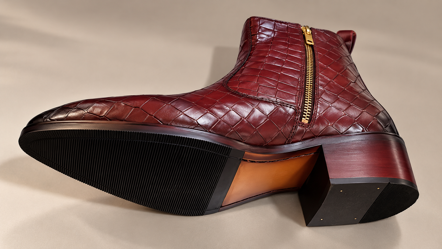 Croco Leather Chelsea Boots