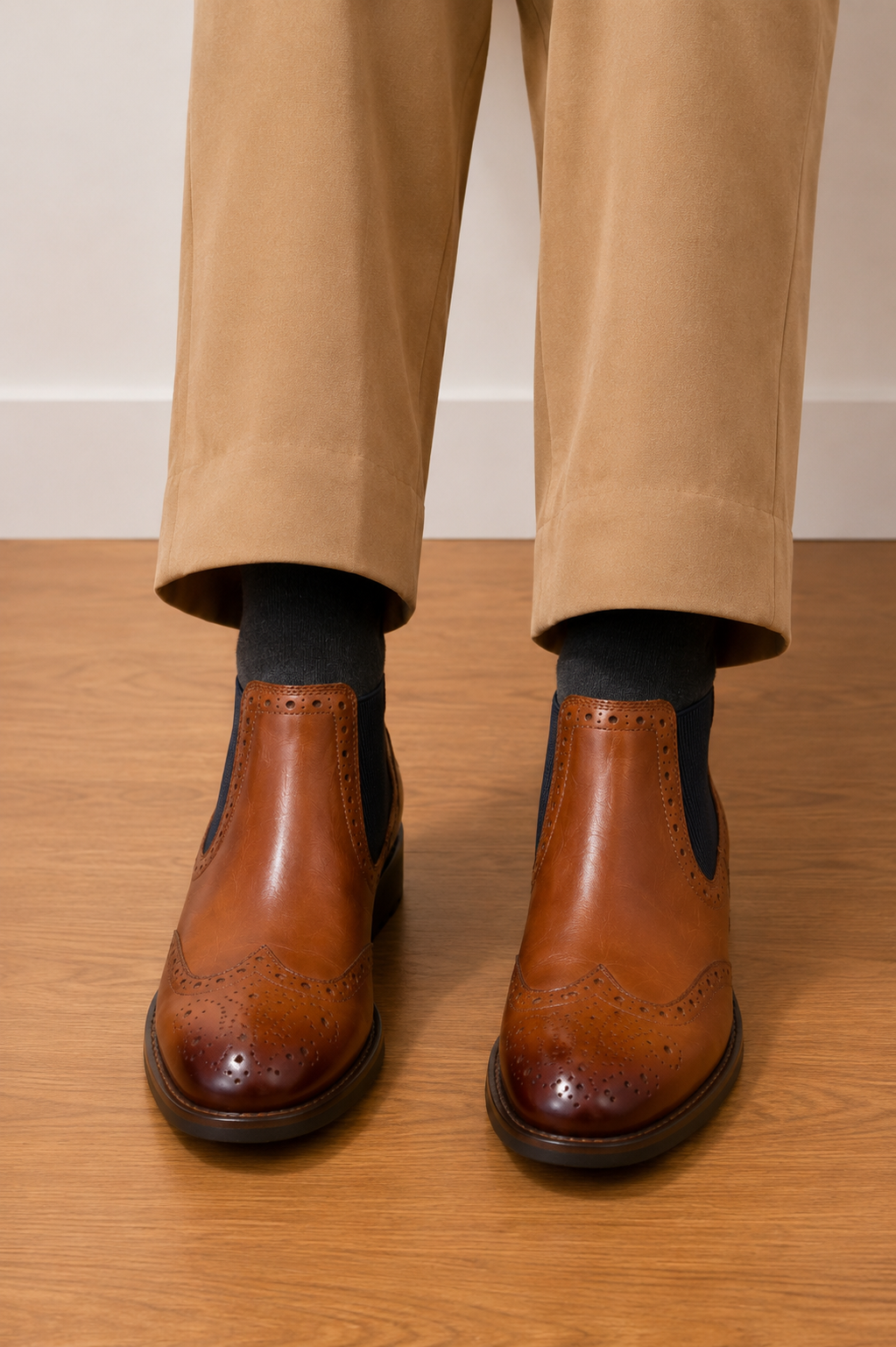 Premium Leather Wingtip Chelsea Boots – Tan