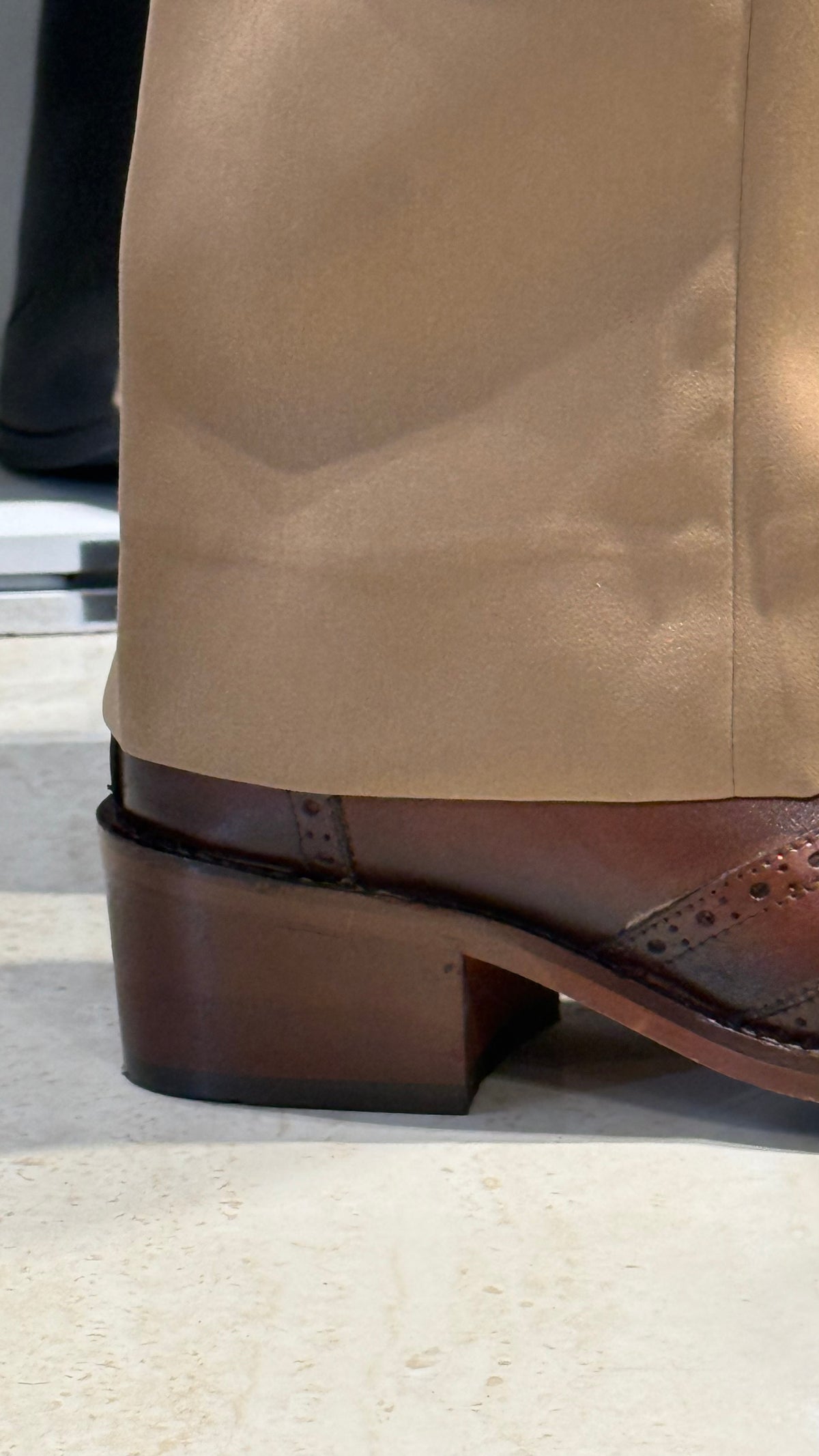 Cuban Heel Square-Toe Brogue Chelsea Boot