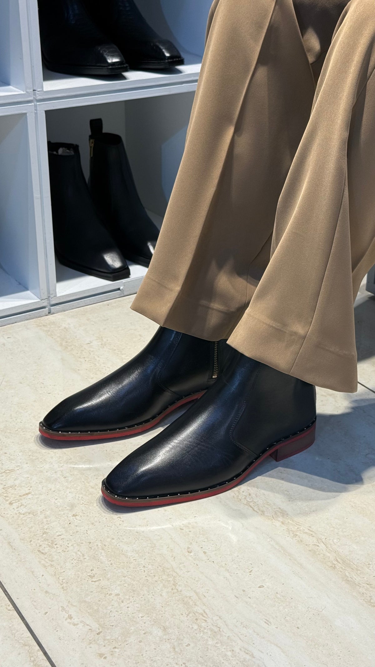 Cuban Heel Black Chelsea | Hand Made|Square Toe | Red sole