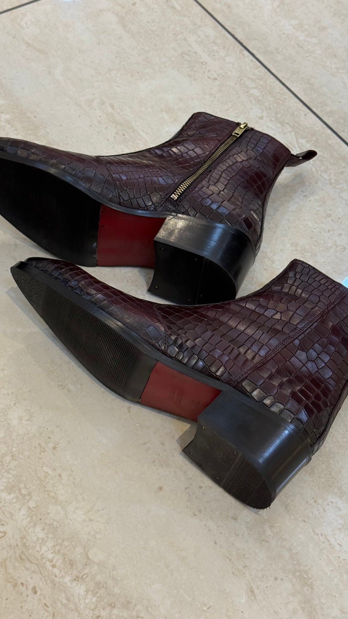 Cuban Heel Croco leather Burgundy Chelsea Boot