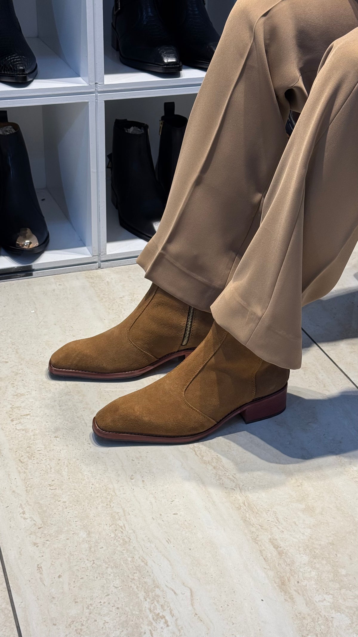 Wood sole | Suede leather Cuban Heel CHELSEA Boots