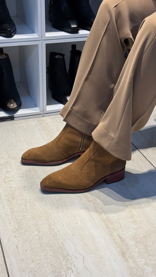 Wood sole | Suede leather Cuban Heel CHELSEA Boots
