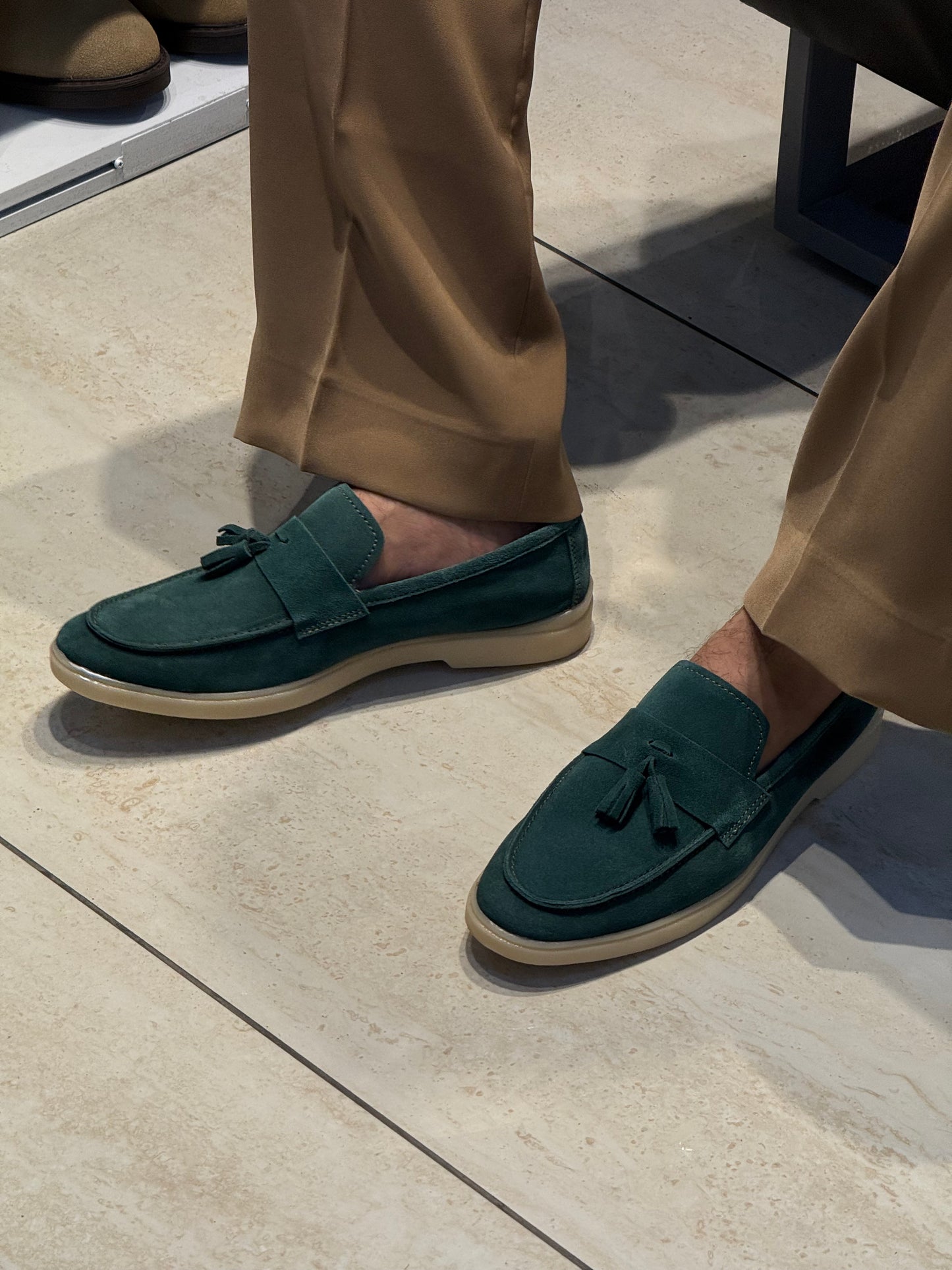 Suede green loafer