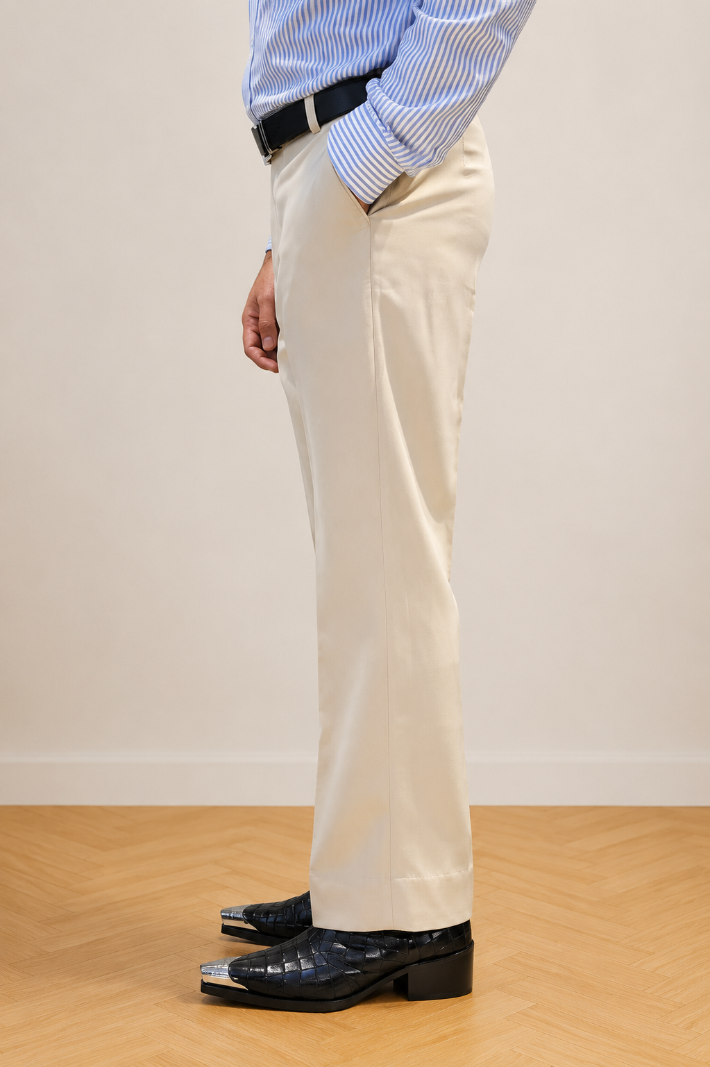 Mudih Light Beige Korean Bootcut Pants for Men | Premium Japanese Fabric