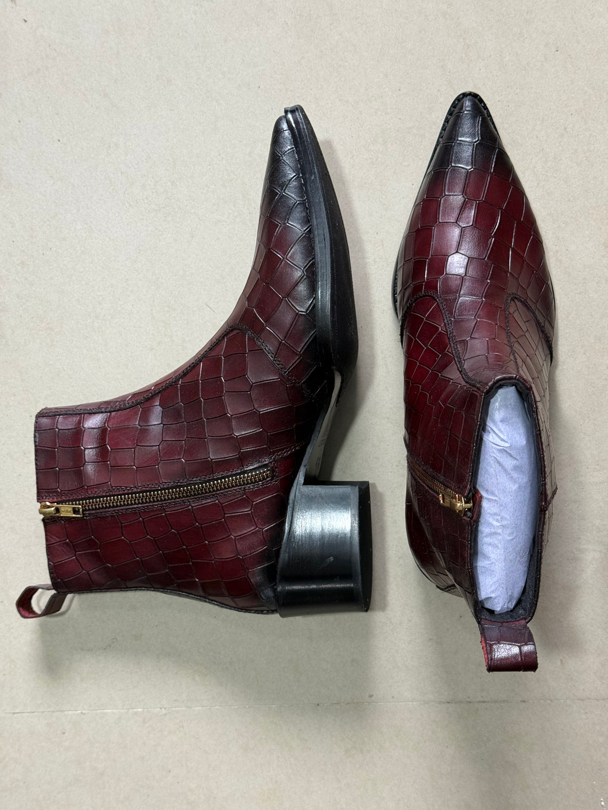 Croco leather Cuban Heel Chelsea Boots