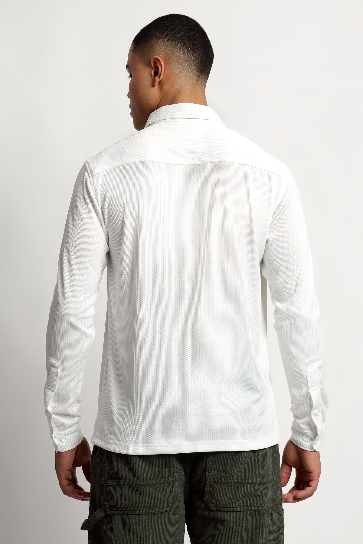 Regular Fit Half Zipper White Shirt