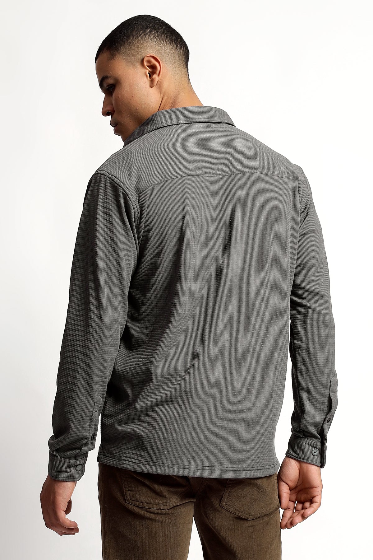 Regular fit Poly Cotton Grey Shirt