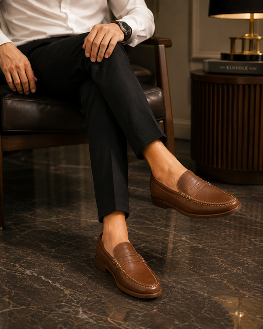 Men's Brown Leather Penny Loafers