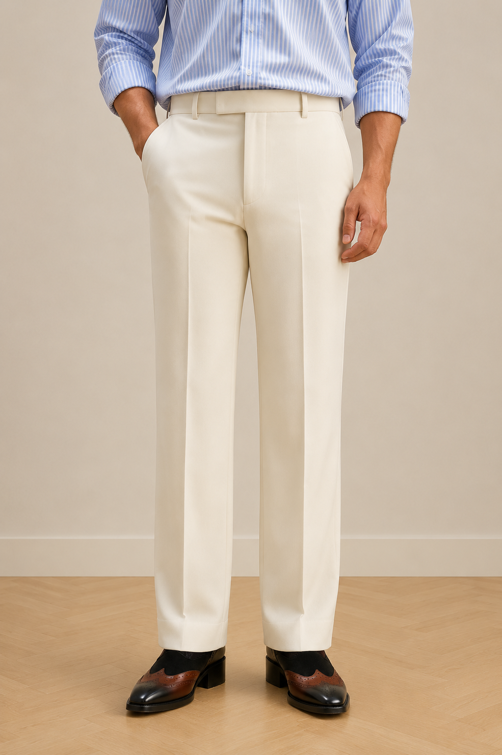 Mudih Cream Korean Bootcut Pants for Men | Premium Japanese Fabric