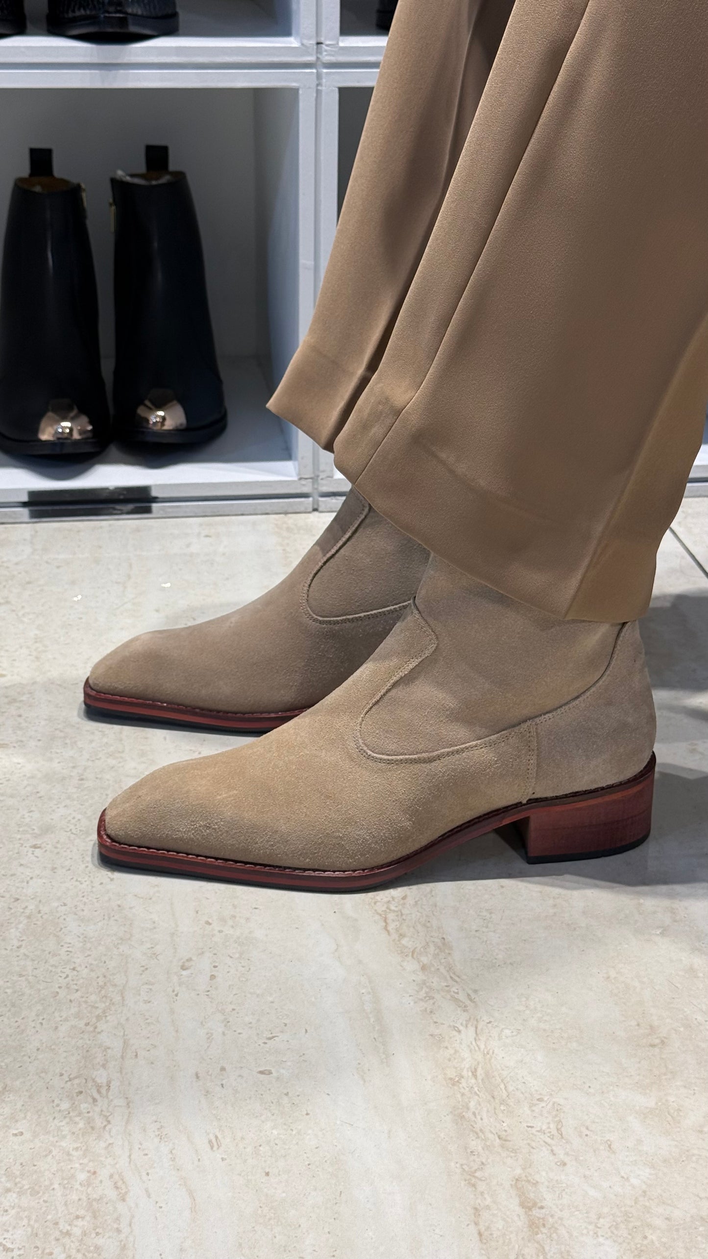 Suede leather Cuban Heel CHELSEA Boots