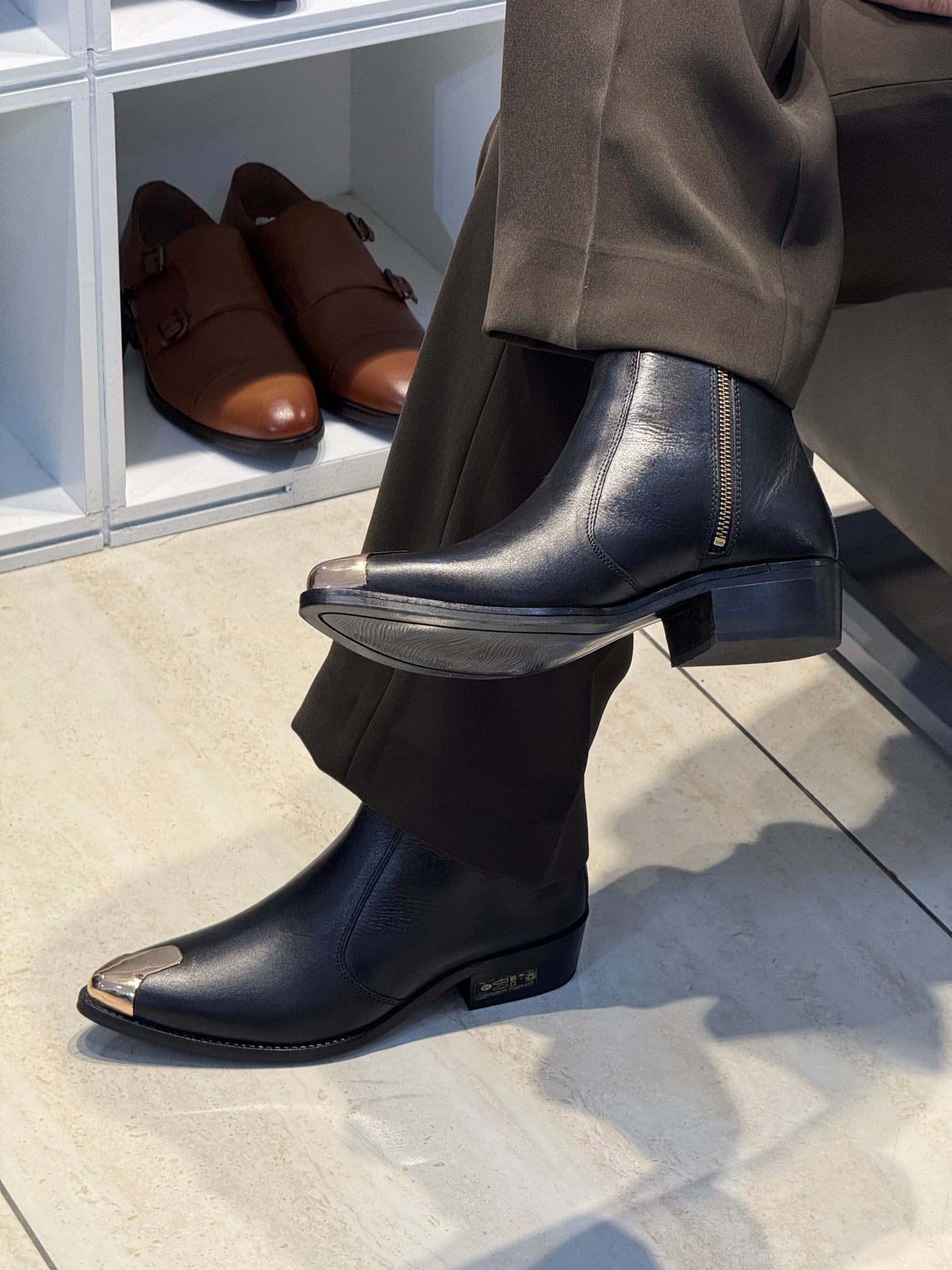 Cuban Heel Black Chelsea | Hand Made|Pointed Brass Toe | Party Wear