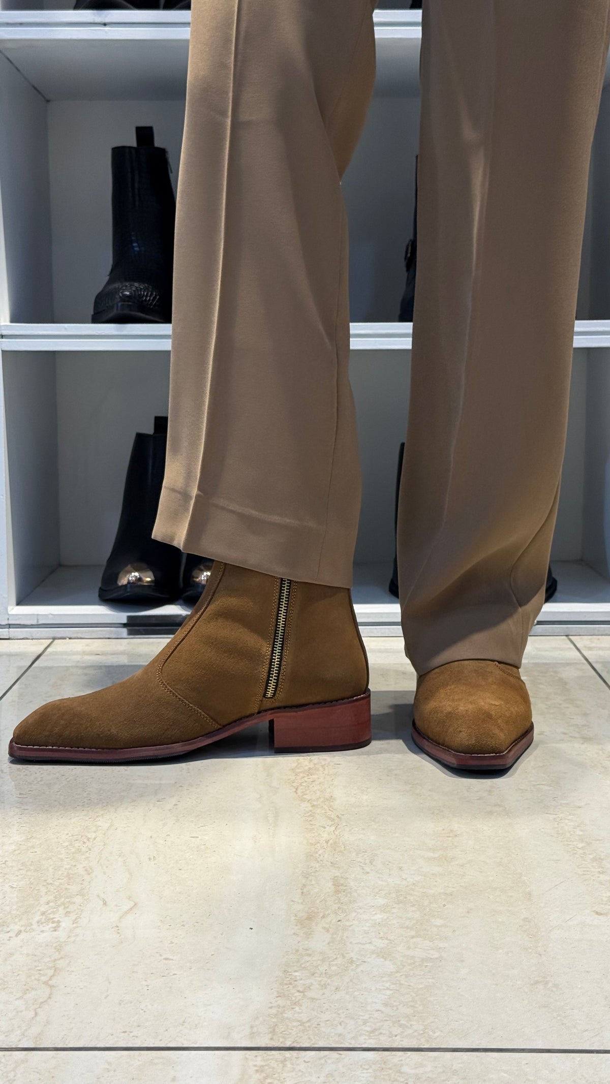 Wood sole | Suede leather Cuban Heel CHELSEA Boots