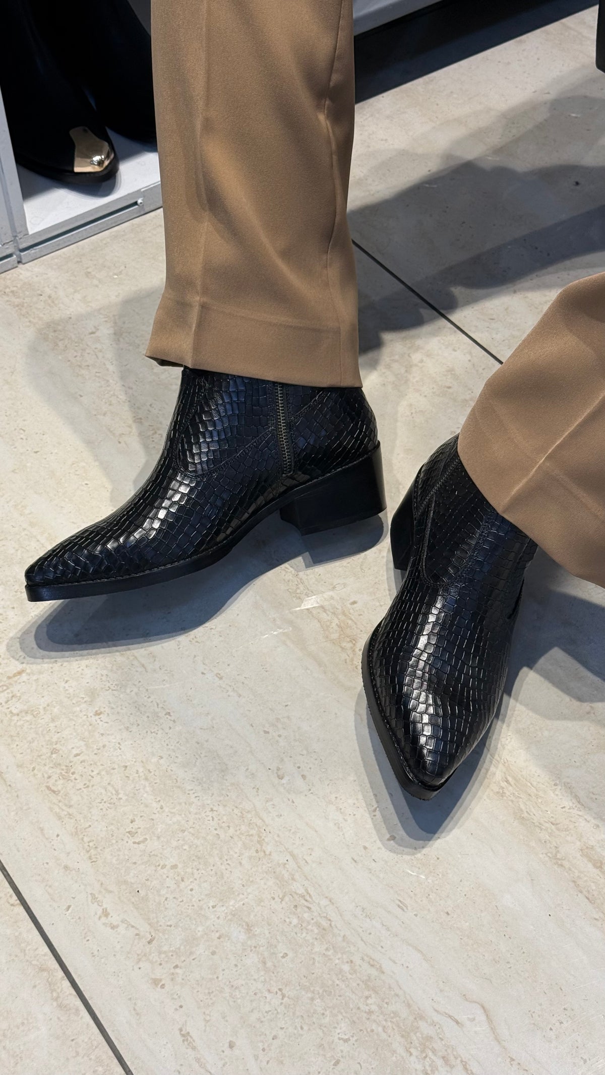 Croco leather Cuban Heel Black Chelsea Boot