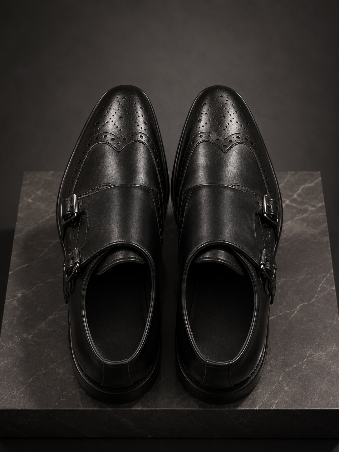 Men's Double Monk Strap Brogue Shoes | Black Formal Shoes
