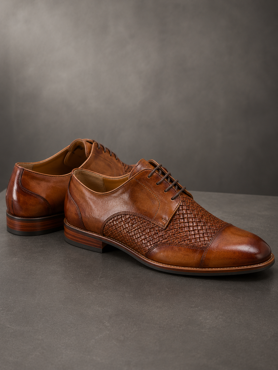 Men's Cap Toe Derby Shoes | Brown Textured Formal Lace-Up Shoes