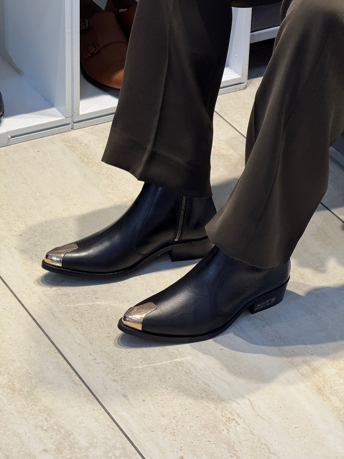 Cuban Heel Black Chelsea | Hand Made|Pointed Brass Toe | Party Wear