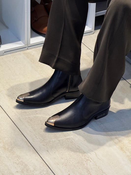 Cuban Heel Black Chelsea | Hand Made|Pointed Brass Toe | Party Wear