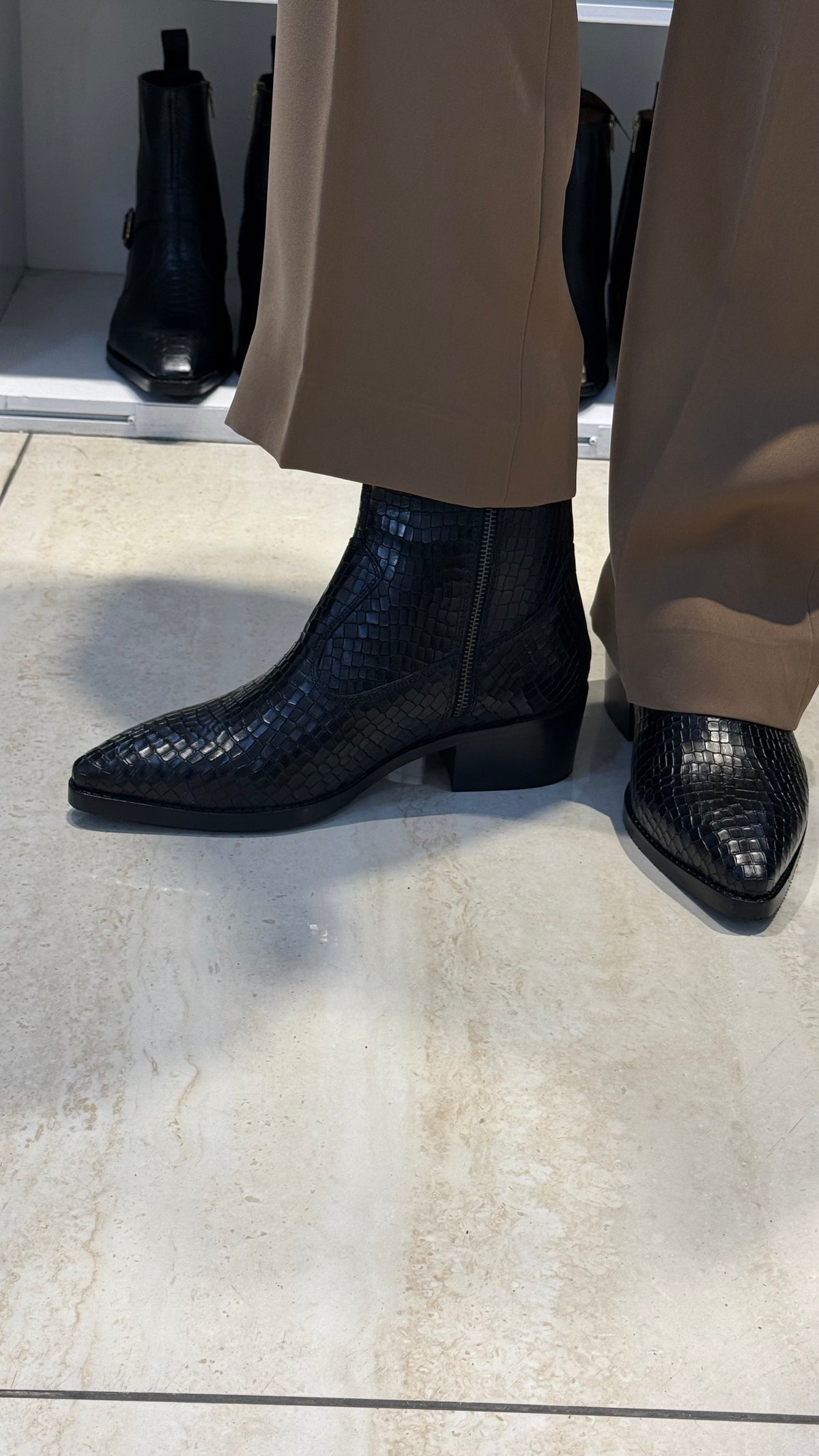 Croco leather Cuban Heel Black Chelsea Boot