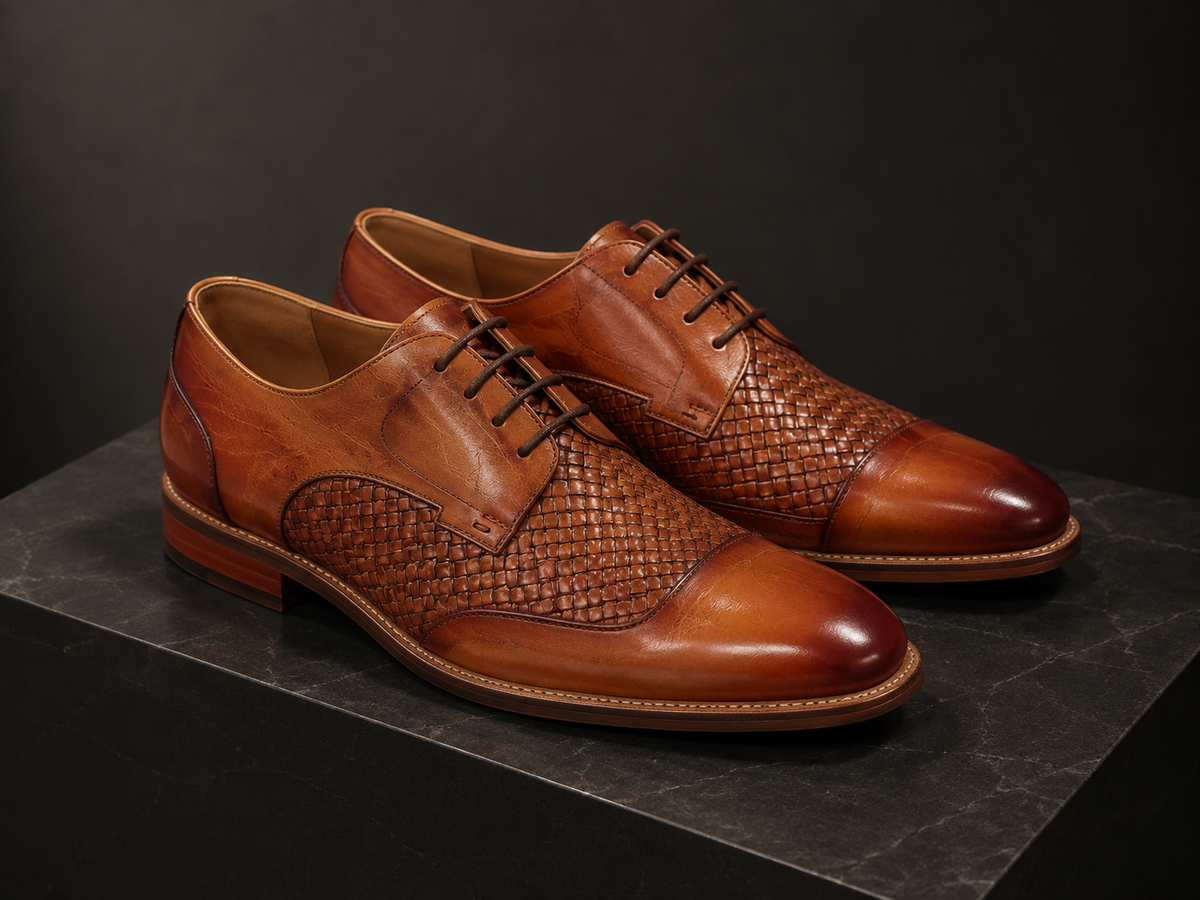 Men's Cap Toe Derby Shoes | Brown Textured Formal Lace-Up Shoes