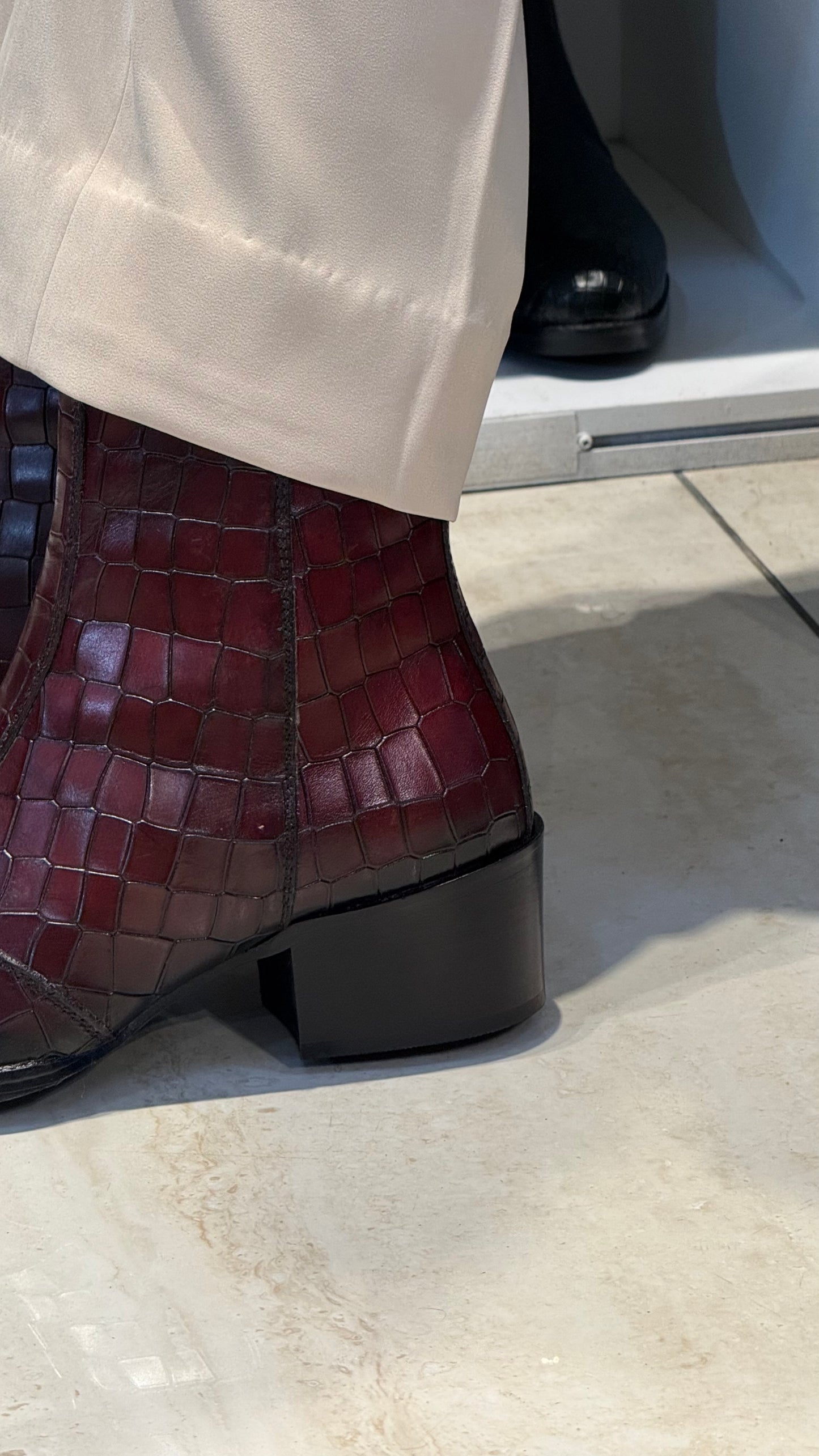 Croco leather Cuban Heel Chelsea Boots