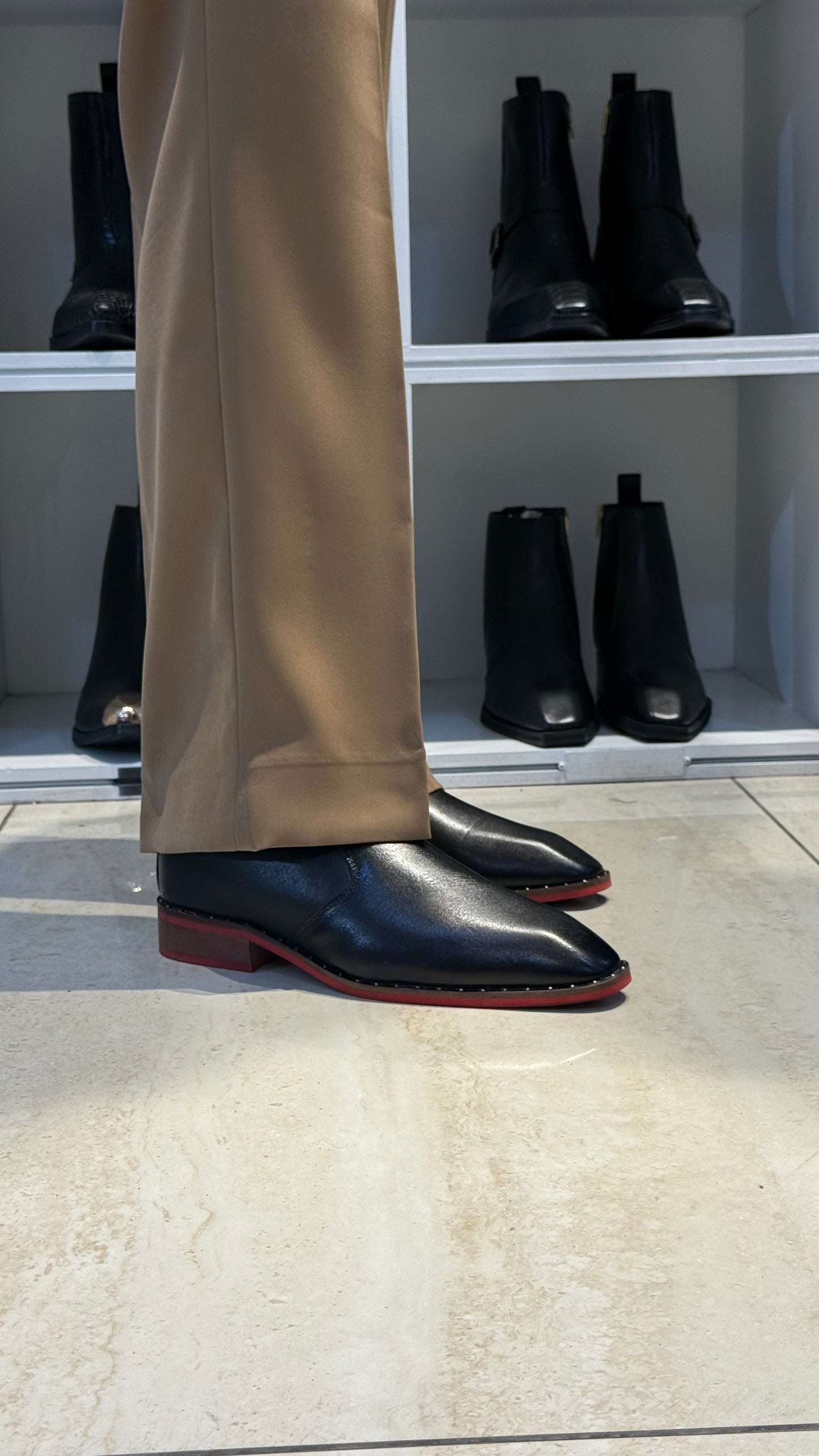 Cuban Heel Black Chelsea | Hand Made|Square Toe | Red sole