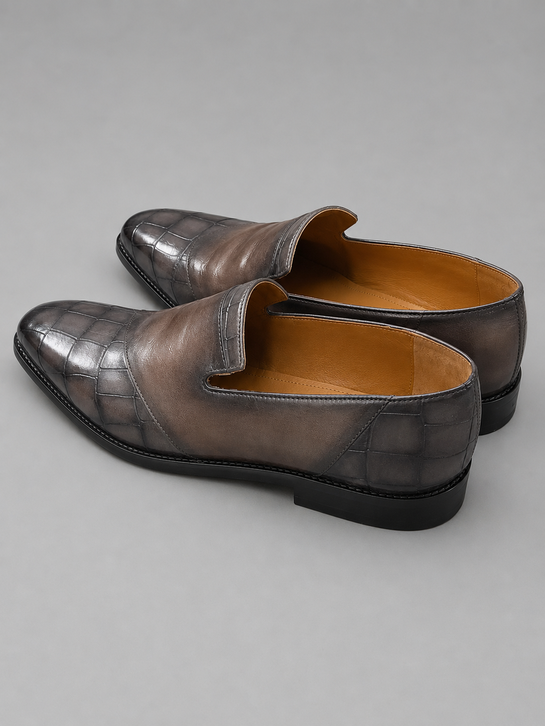 Men's Croc Textured Handmade Loafers | Brown & Black Slip-On Shoes