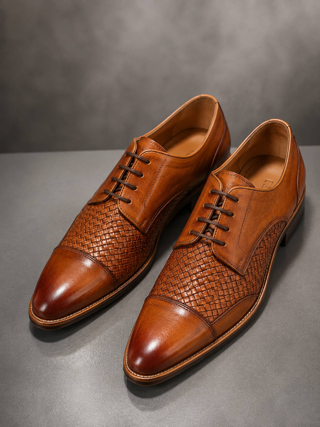Men's Cap Toe Derby Shoes | Brown Textured Formal Lace-Up Shoes