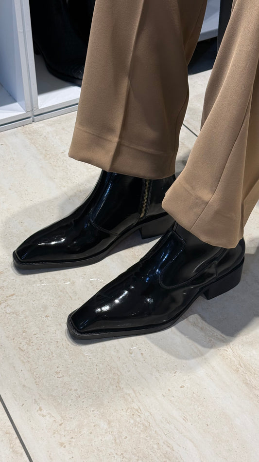 Black Shiny Patent Leather |Cuban Heel Chelsea |
