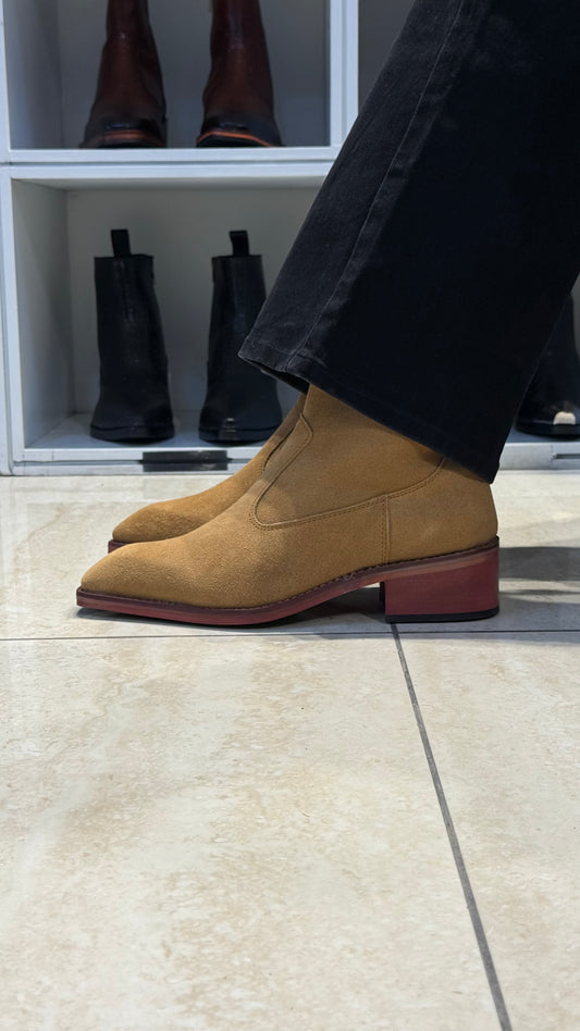 Wood sole | Suede leather Cuban Heel CHELSEA Boots
