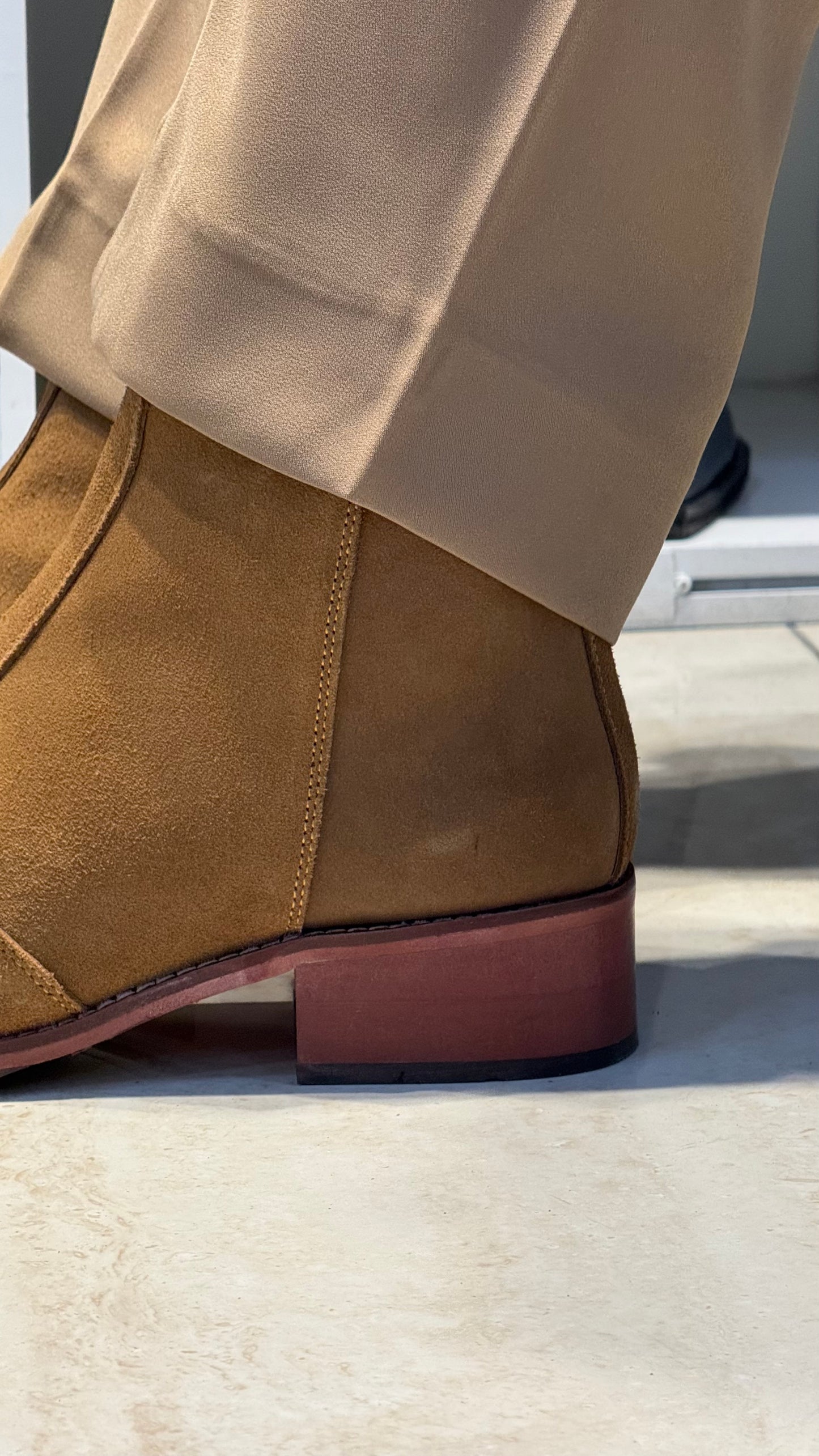 Wood sole | Suede leather Cuban Heel CHELSEA Boots