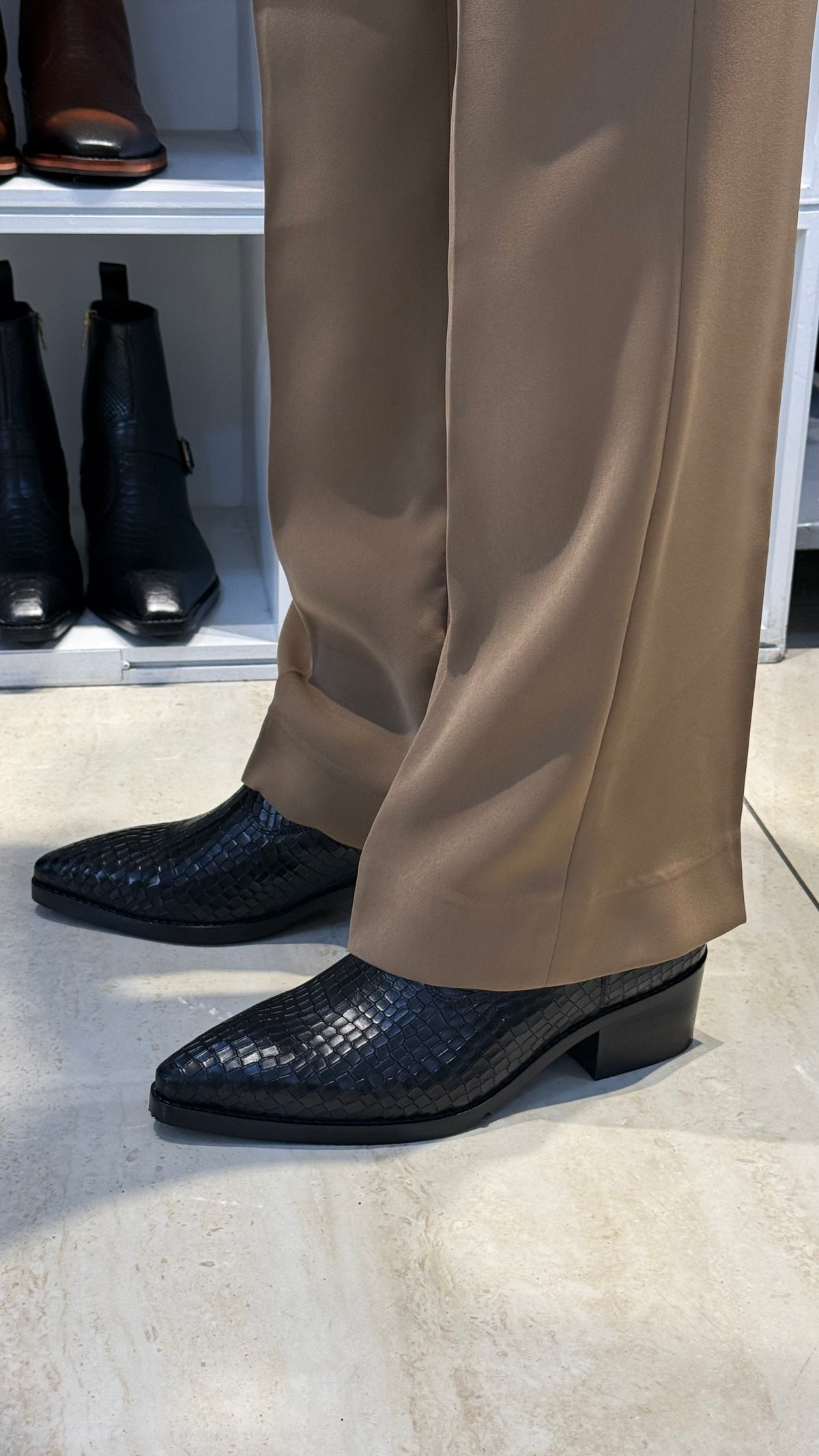Croco leather Cuban Heel Black Chelsea Boot