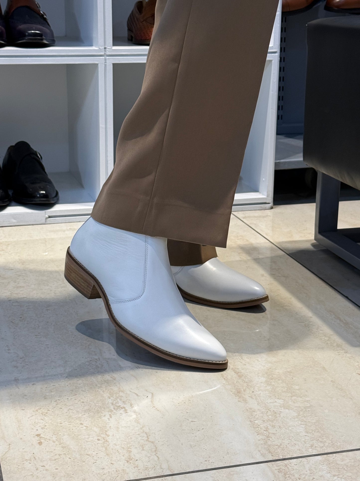 Cuban Heel White Chelsea | Hand Made| Pointed Toe | Party Wear |