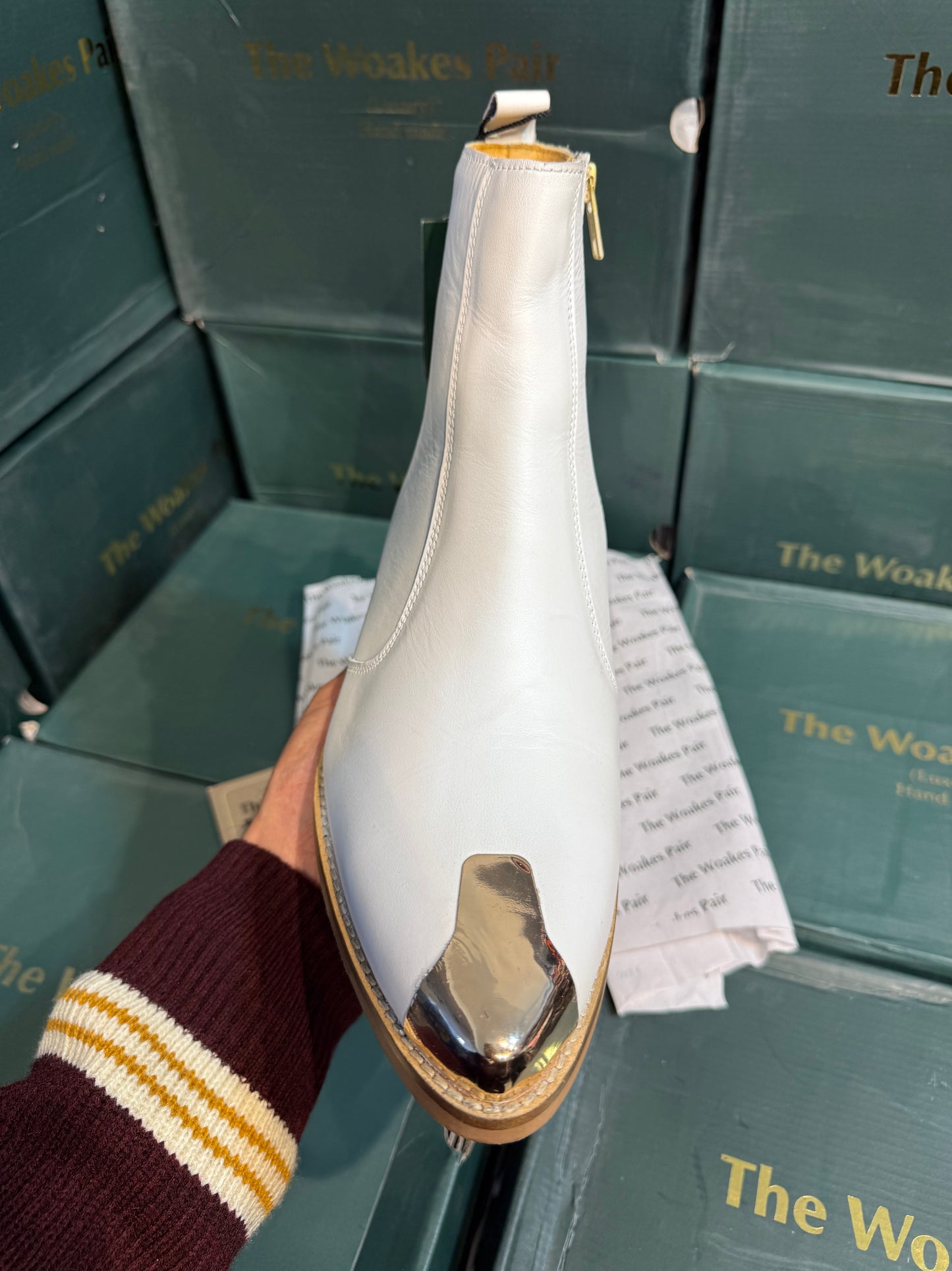 Cuban Heel White Chelsea | Hand Made| Pointed Brass Toe | Party Wear |