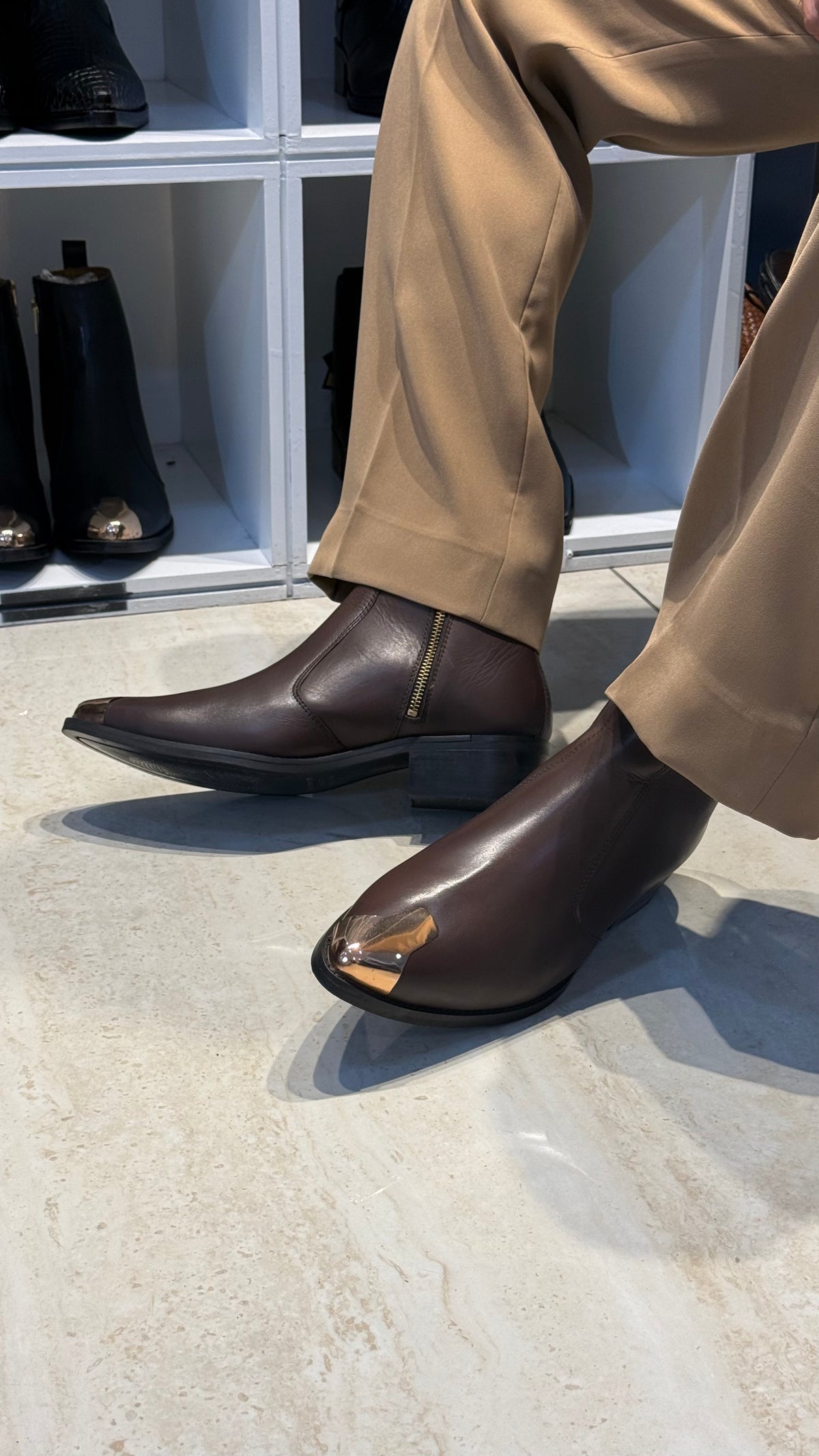 Cuban Heel Brown Chelsea | Hand Made|Pointed Brass Toe | Party Wear