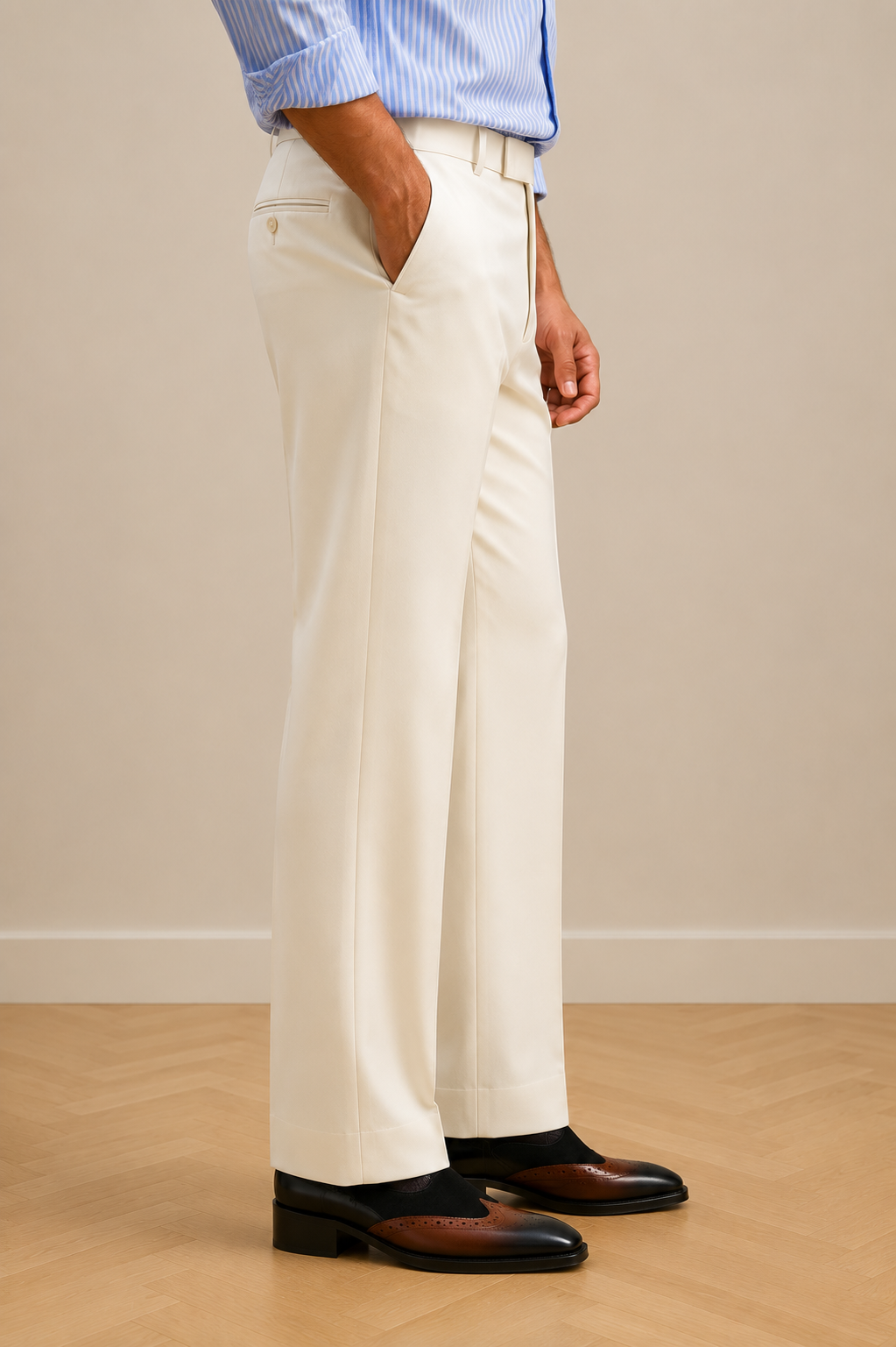 Mudih Cream Korean Bootcut Pants for Men | Premium Japanese Fabric