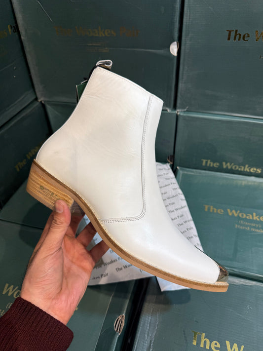 Cuban Heel White Chelsea | Hand Made| Pointed Brass Toe | Party Wear |