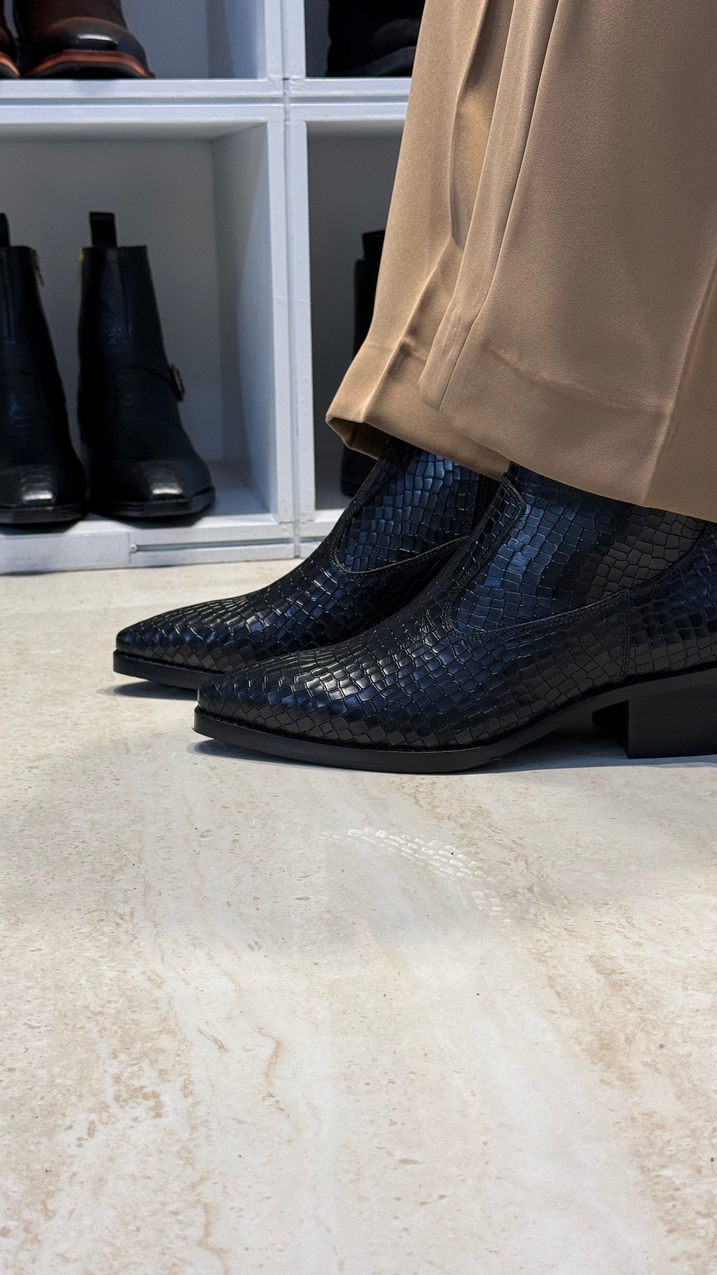 Croco leather Cuban Heel Black Chelsea Boot