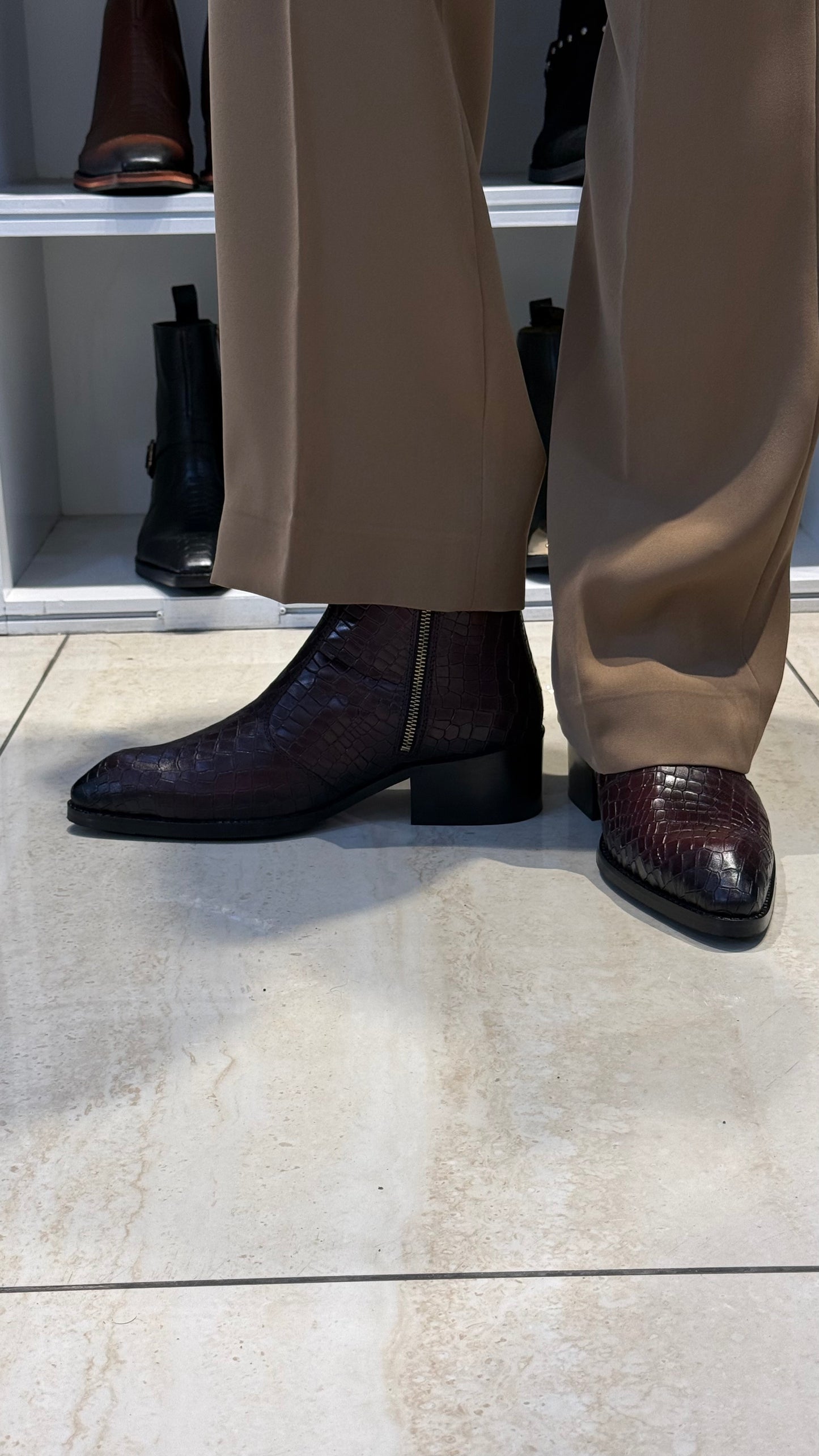 Cuban Heel Croco leather Burgundy Chelsea Boot