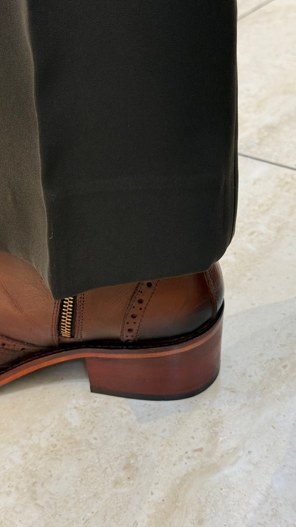 Cuban Heel Square-Toe Brogue Chelsea Boot