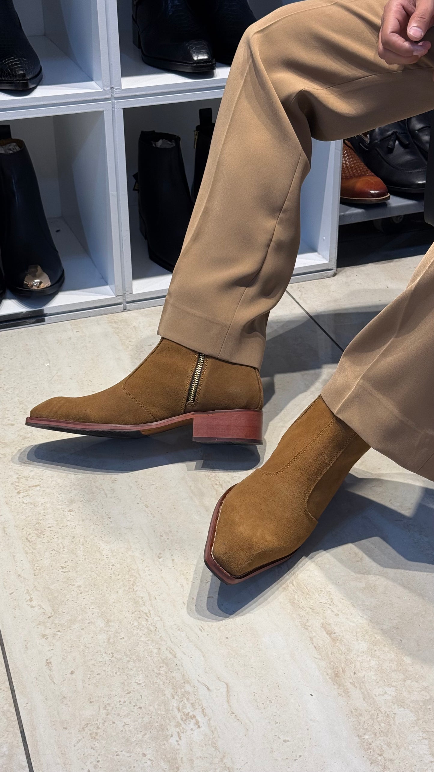 Wood sole | Suede leather Cuban Heel CHELSEA Boots