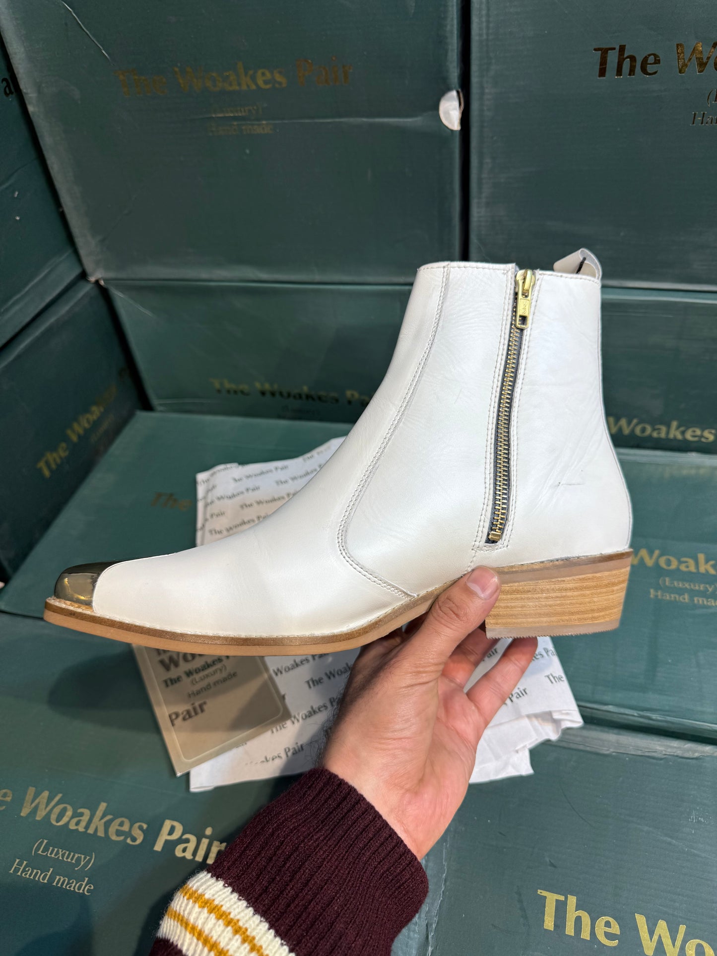 Cuban Heel White Chelsea | Hand Made| Pointed Brass Toe | Party Wear |