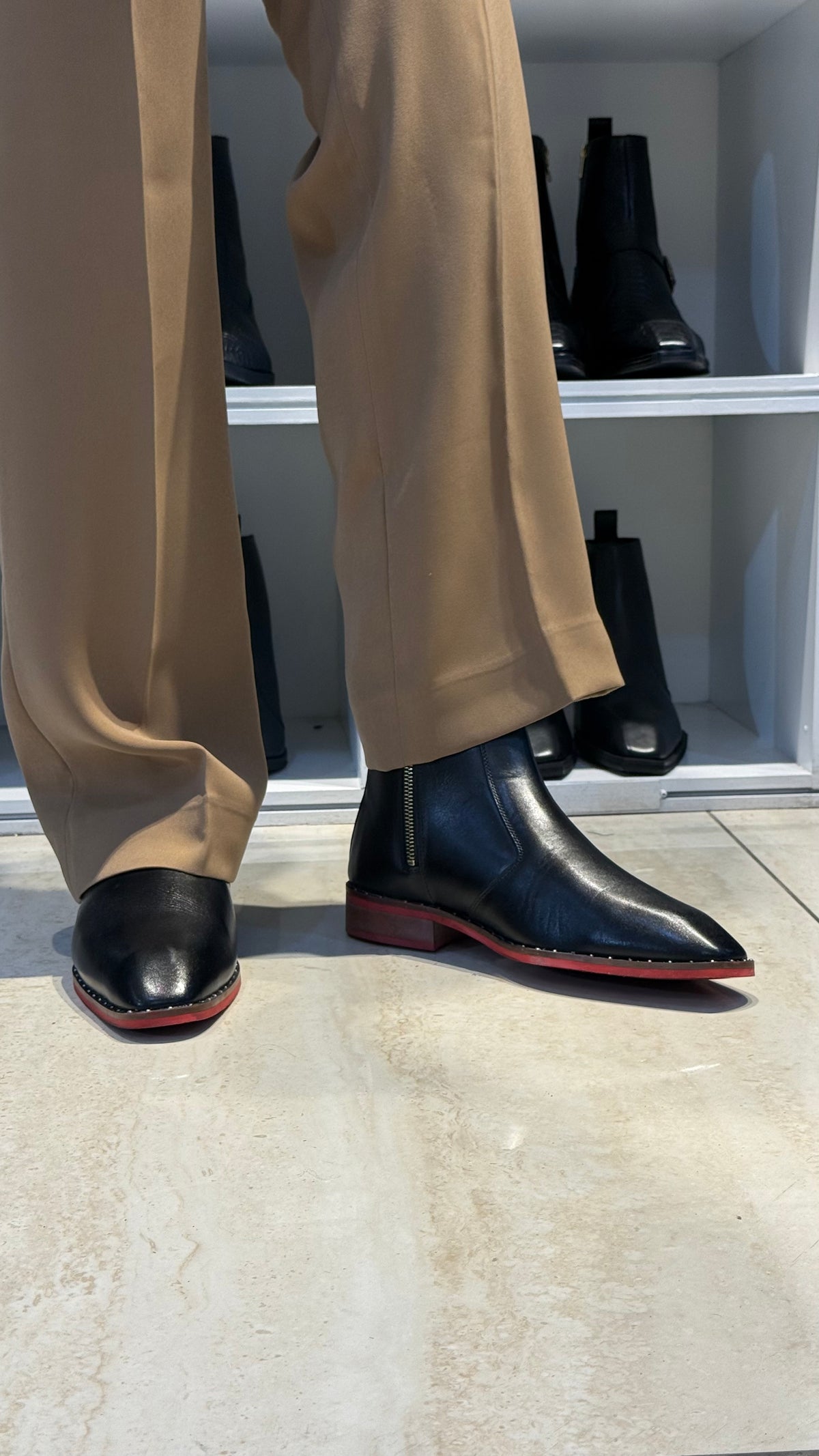 Cuban Heel Black Chelsea | Hand Made|Square Toe | Red sole