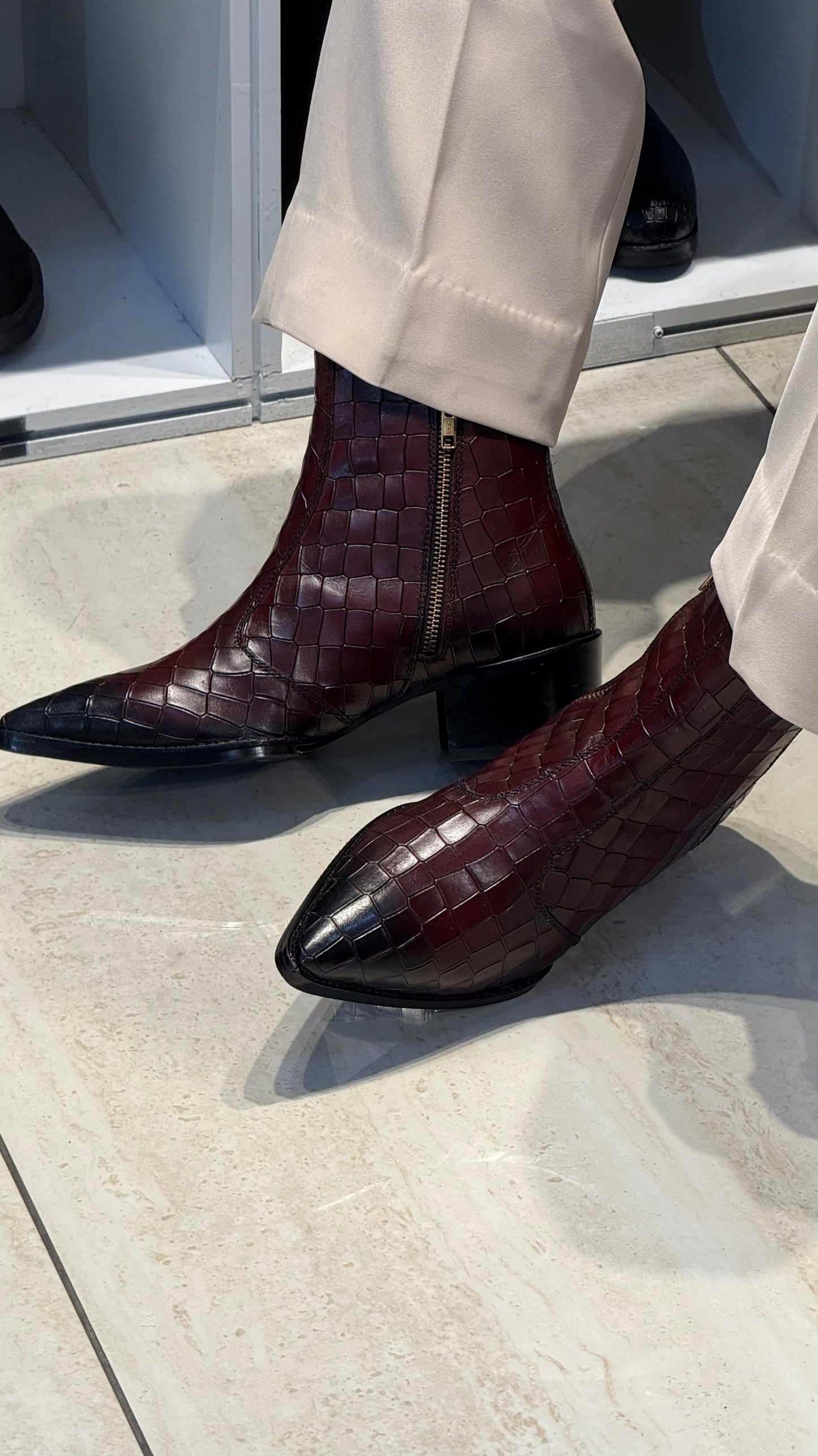 Croco leather Cuban Heel Chelsea Boots