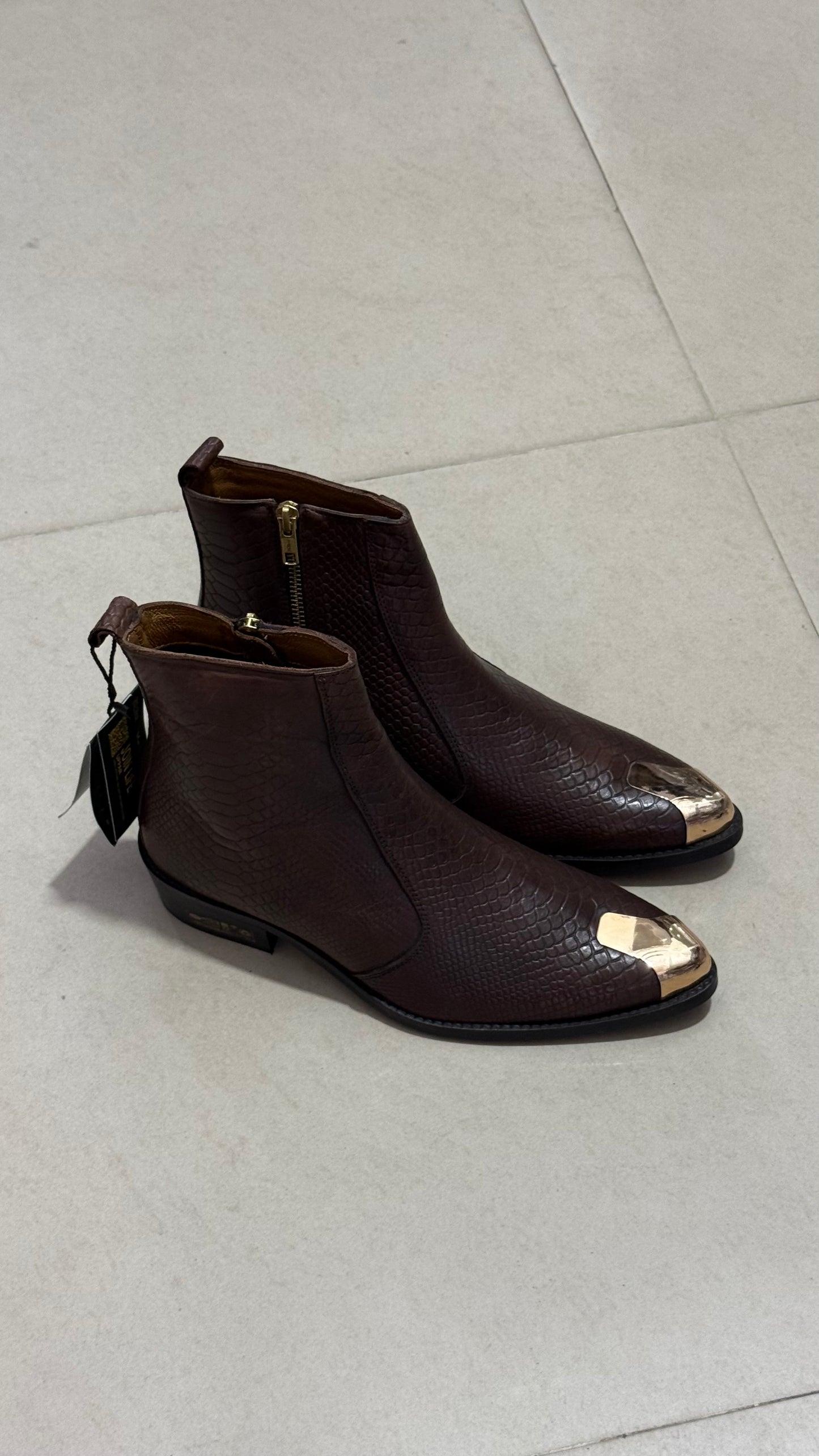 Cuban Heel Croco leather Chelsea | Hand Made|Pointed Golden Toe | Party Wear