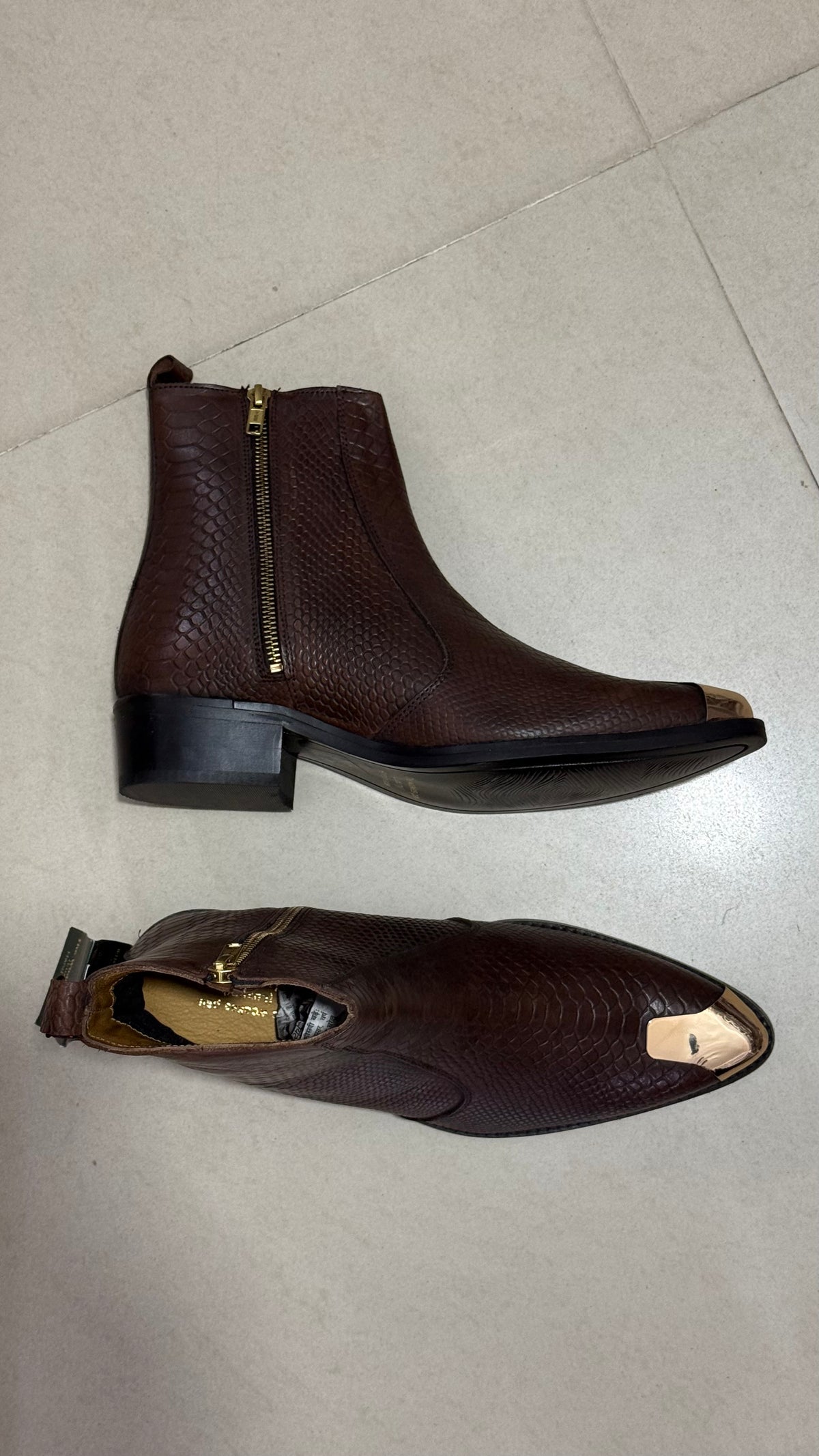 Cuban Heel Croco leather Chelsea | Hand Made|Pointed Golden Toe | Party Wear