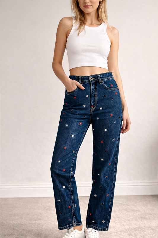 Women’s Straight Fit Printed Jeans