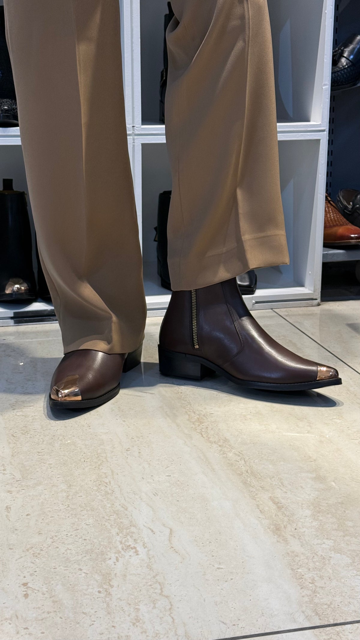 Cuban Heel Brown Chelsea | Hand Made|Pointed Brass Toe | Party Wear